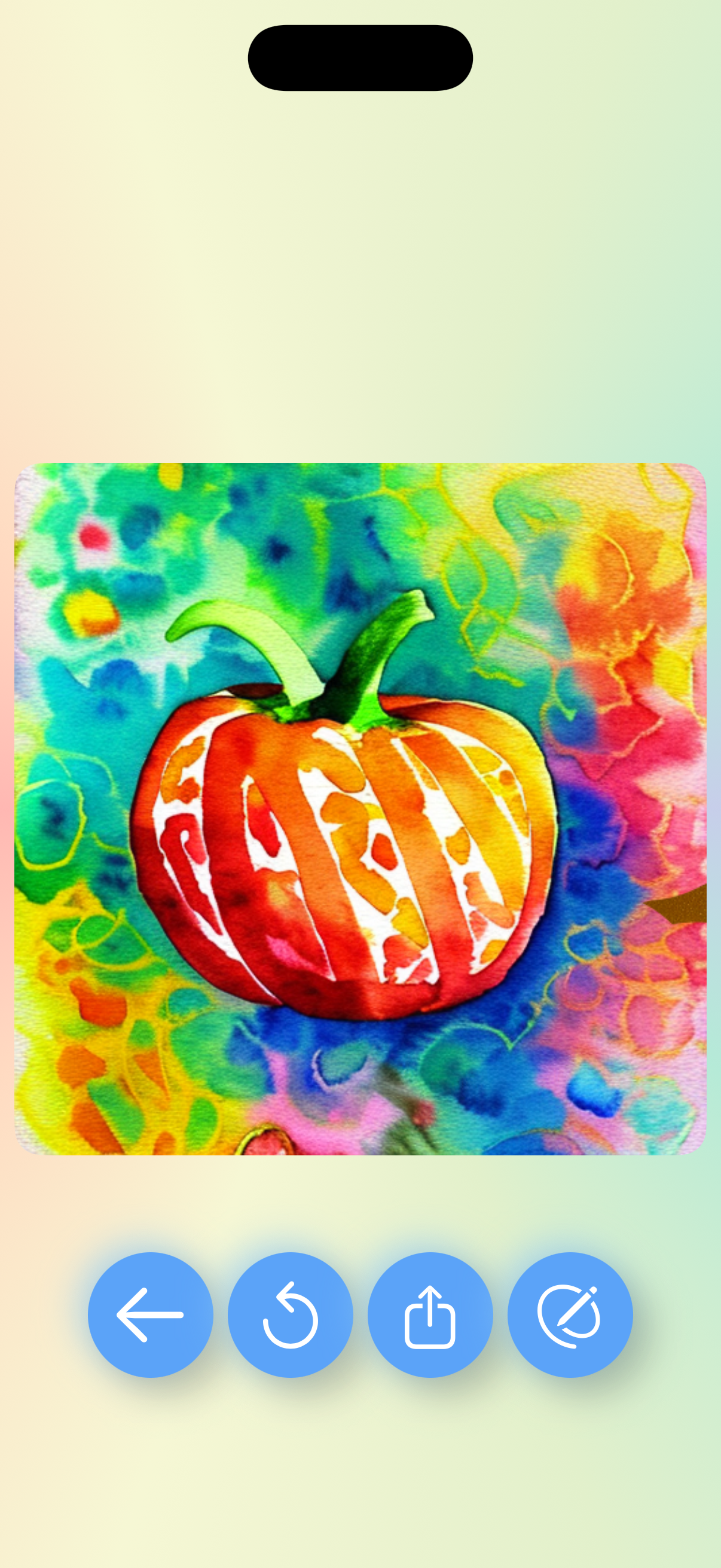 A child's pumpkin drawing transformed into a vibrant watercolor painting by Silly Times AI